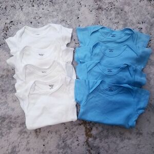 8-Pack Onesies Gerber Organic White & Blue Short Sleeve Bodysuits